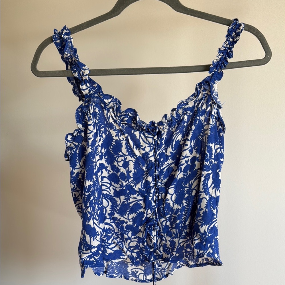 Zara | Blue and White Floral Women's Top